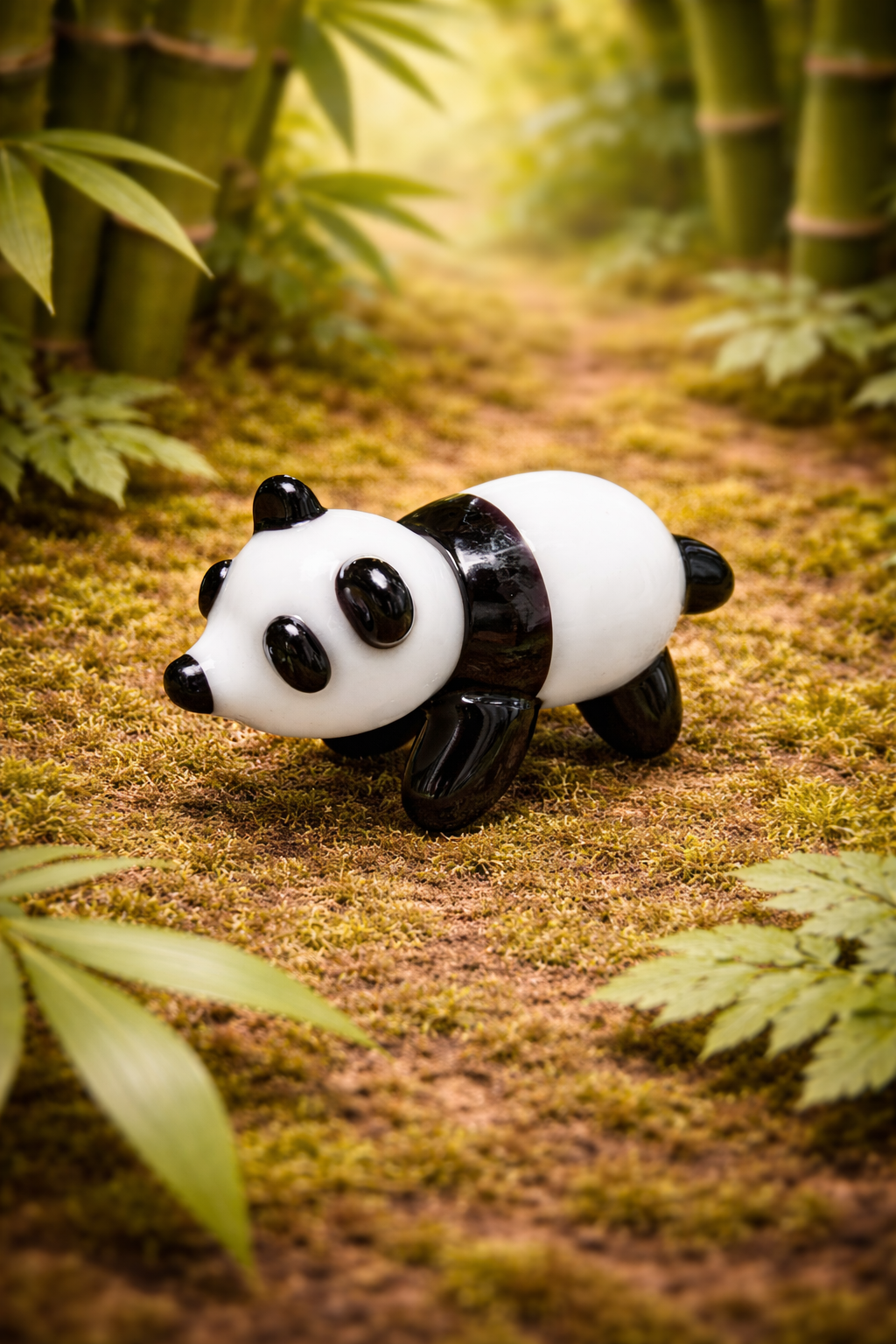Playful Panda – Mini Hand-Blown Glass Panda Figurine – B&B Glass
